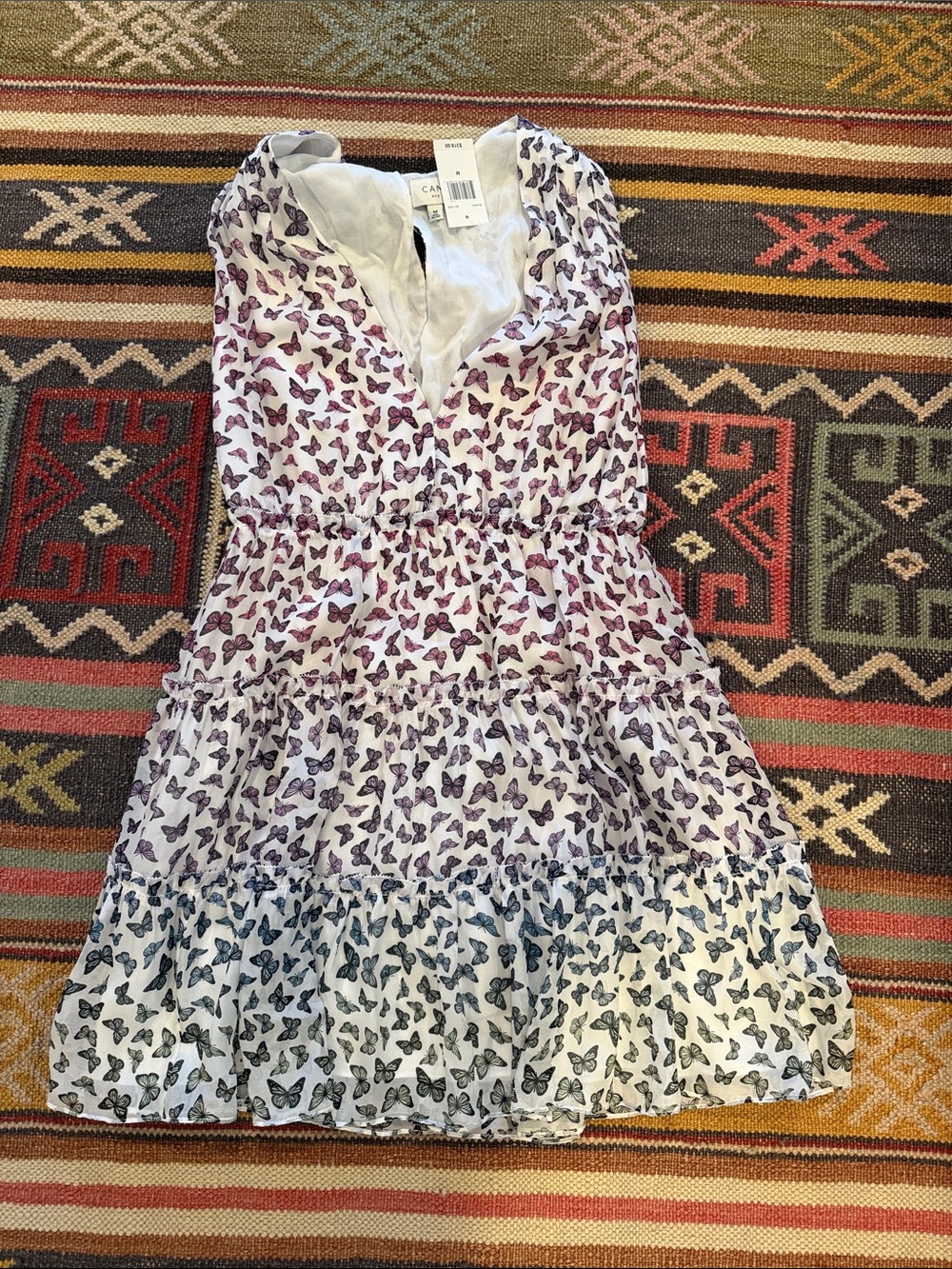 Cami NYC White Mini Dress with Purple and Navy Butterfly Print